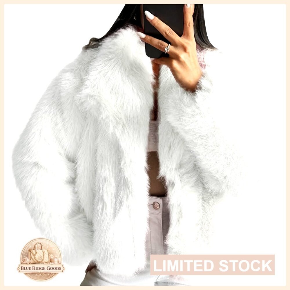 Faux Fur Jacket Cropped Oversized Elegant Chic Winter Outerwear Fluffy Coat